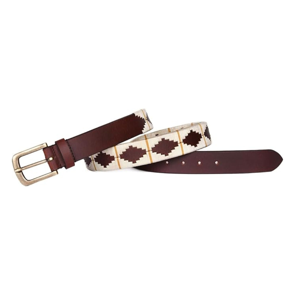 Sezamia Unisex Argentina Premium Leather Polo Belt | Handcrafted, Elegant, Durable, & Adjustable Fit (Beige & Brown)